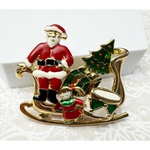 Santa's Sleigh Christmas Pin Brooch With 5 Removable Ornaments 1127 16